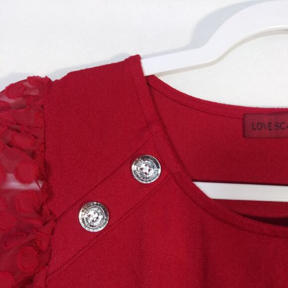 Love Scarlett Red Short Sheer Puff Sleeve Swiss Dot Size PL - Picture 4 of 8